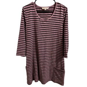 Chadwick's Purple Black Striped Pocket Tunic Dress L